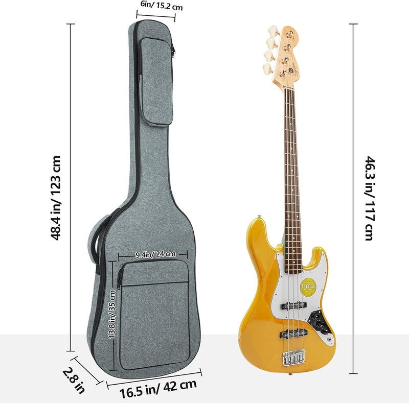 MUZNOTE Store Bass Guitar Case, Bass Guitar Gig Bag Backpack Electric Bass Guitar Bag Soft 0.45 inch Padding Lightweight with Pockets (Grey) - Image 2